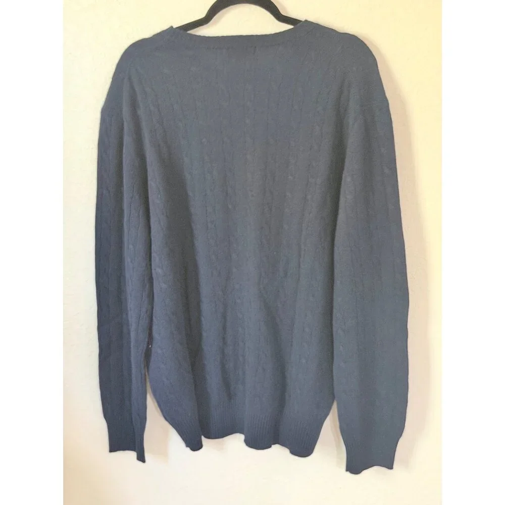 Alan‎ Flusser Wool Blend Cable Knit Sweater Mens XL Navy Blue Preppy